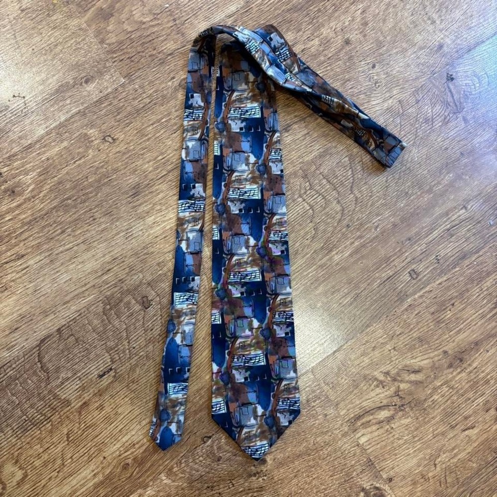 vintage 90s J Garcia Silk Tie Abstract Art with musical notes sheet music staffs